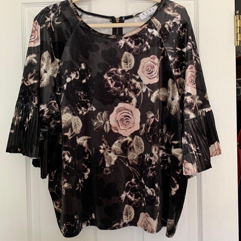 🌷ELVI FLORAL-PRINT VELVET TOP🌷